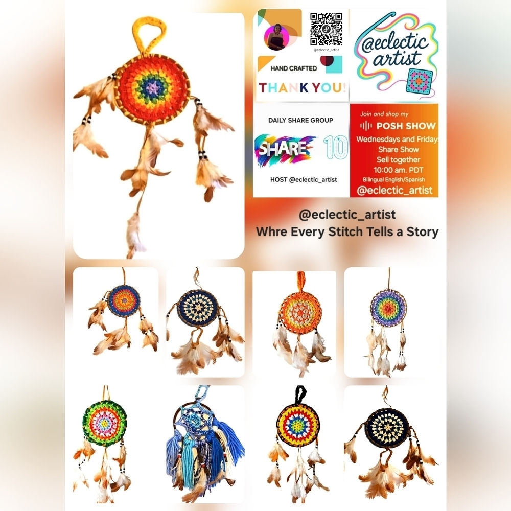 Multicolored Crochet Boho Dreamcatcher Handmade Wall Decor Cottagecore Style - Picture 17 of 17